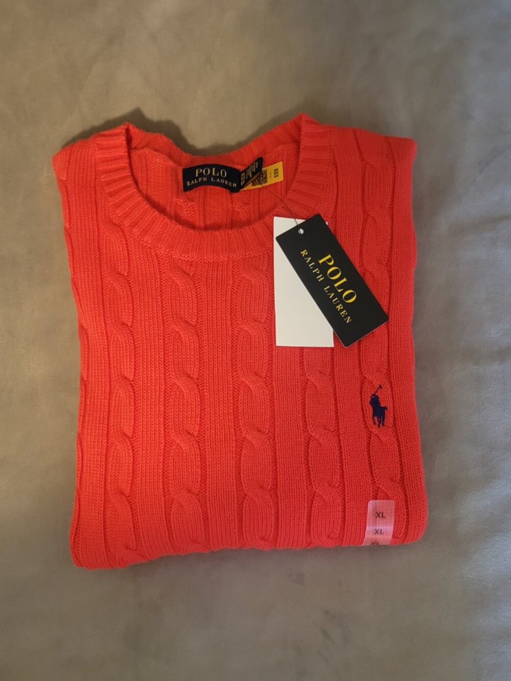 Polo Ralph Lauren Salmon Red Cable-Knit Short Sleeve Crew Pullover Sweater L/XL - Picture 12 of 13